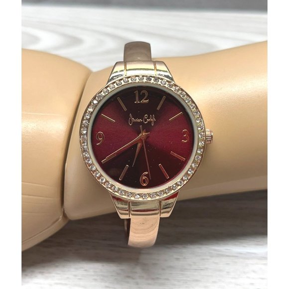 Jessica Carlyle Watch Cuff Bracelet Rose Gold Tone Quartz Rhinestones - Picture 8 of 11